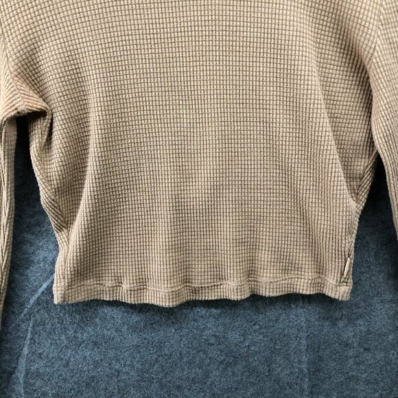 Aritzia TNA Waffle Knit Cropped Long Sleeve T Shirt Womens S Tan High Neck - Picture 4 of 10